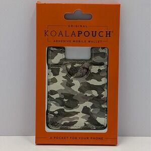 Koala Pouch Green White Camo Adhesive Mobile Wallet Faux Leather Card Holder
